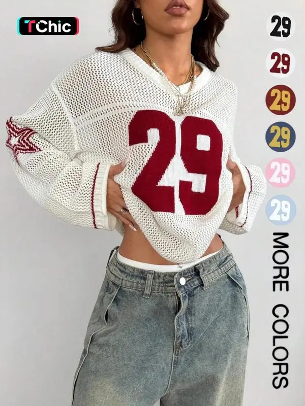 Women’s Colorblock Hollow Out Knit Sweater – Retro Loose Fit Long Sleeve Pullover