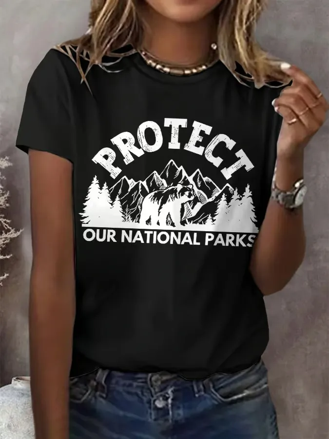 Women'S T-Shirt Women Protect Our National Parks Printed Crewneck T-Shirt Monogram And Pattern Print