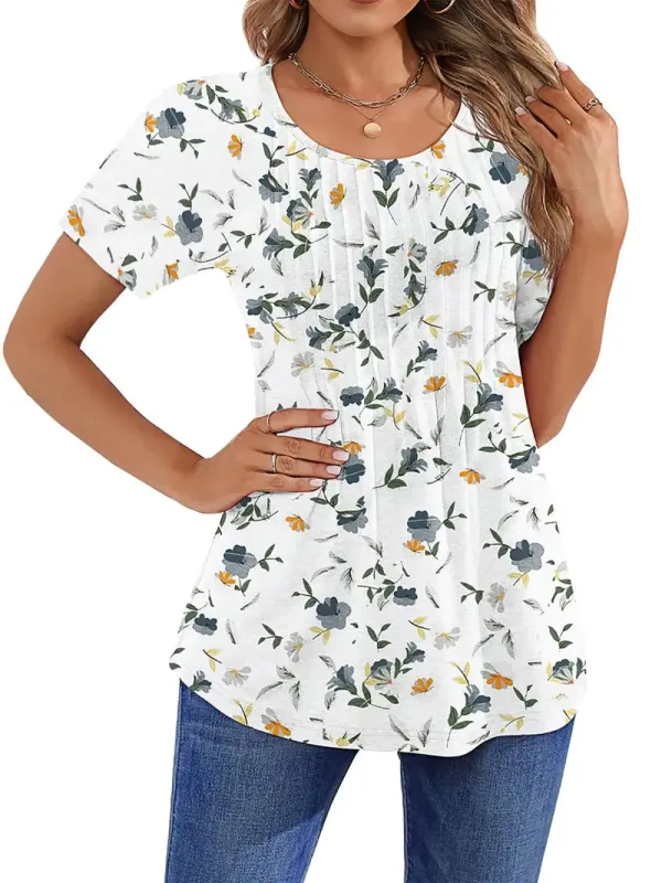 ✨Women Summer Pleated Short Sleeve Tunic Blouses Tops