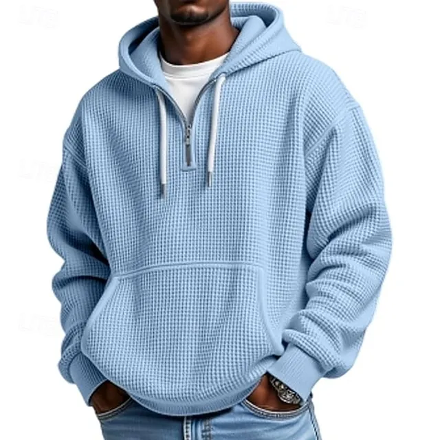 Men's Hoodie Waffle Hoodies Quarter Zip Hoodie Apricot White Light Green Army Green Red Hooded Plain Kangaroo Pocket Textured Sports & Outdoor Casual Daily Streetwear Cool Sportswear Fall Spring