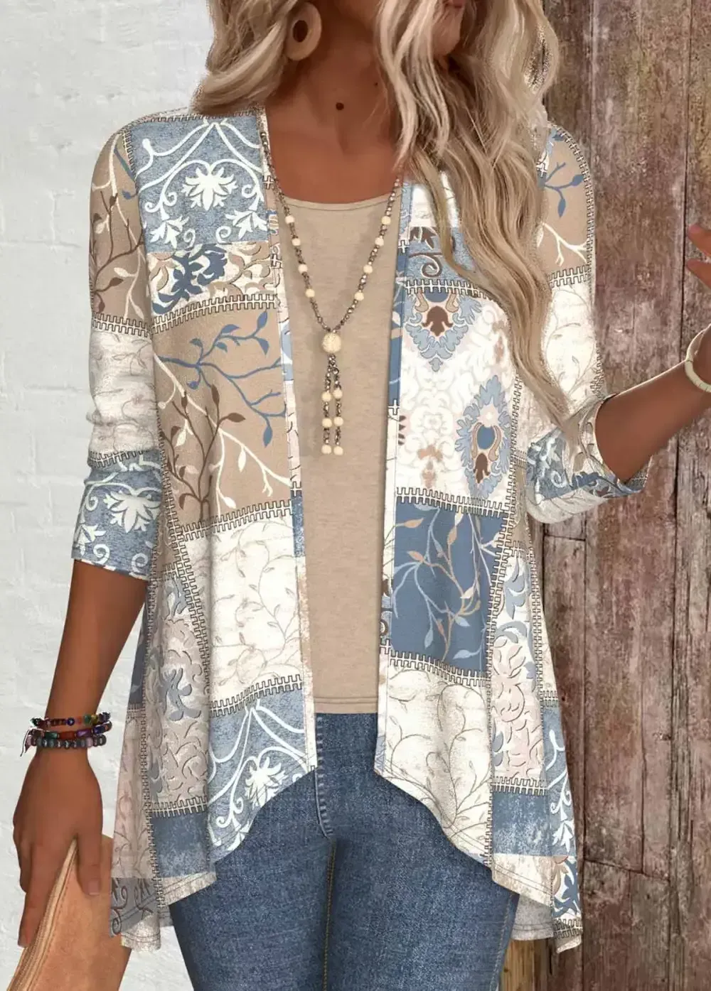 Geometric Print Long Sleeve Light Cardigan