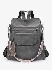 Women's Vintage Faux Leather Backpack with Tassel and Adjustable Geometric Strap – Casual Multi-pocket Travel Bag