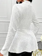 Women's Blazer Office / Career Daily Fall Winter Regular Coat Regular Fit Windproof Breathable Stylish Lady Jacket Long Sleeve Plain Ruffle Black White Pink