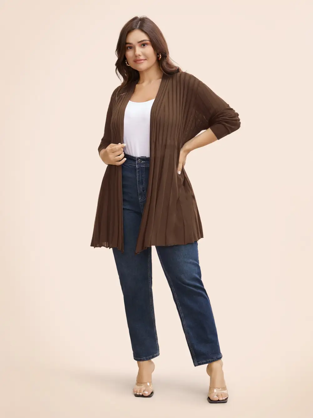 Plain Textured Kimono Collar Cardigan