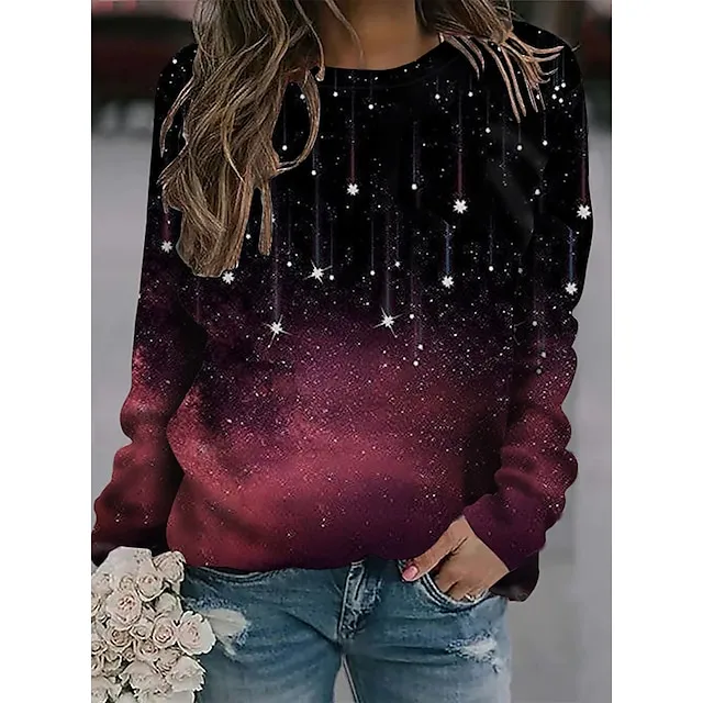 Women's Sweatshirt Pullover Basic Maroon Red Blue Graphic Casual Round Neck Long Sleeve Top Micro-elastic Fall & Winter