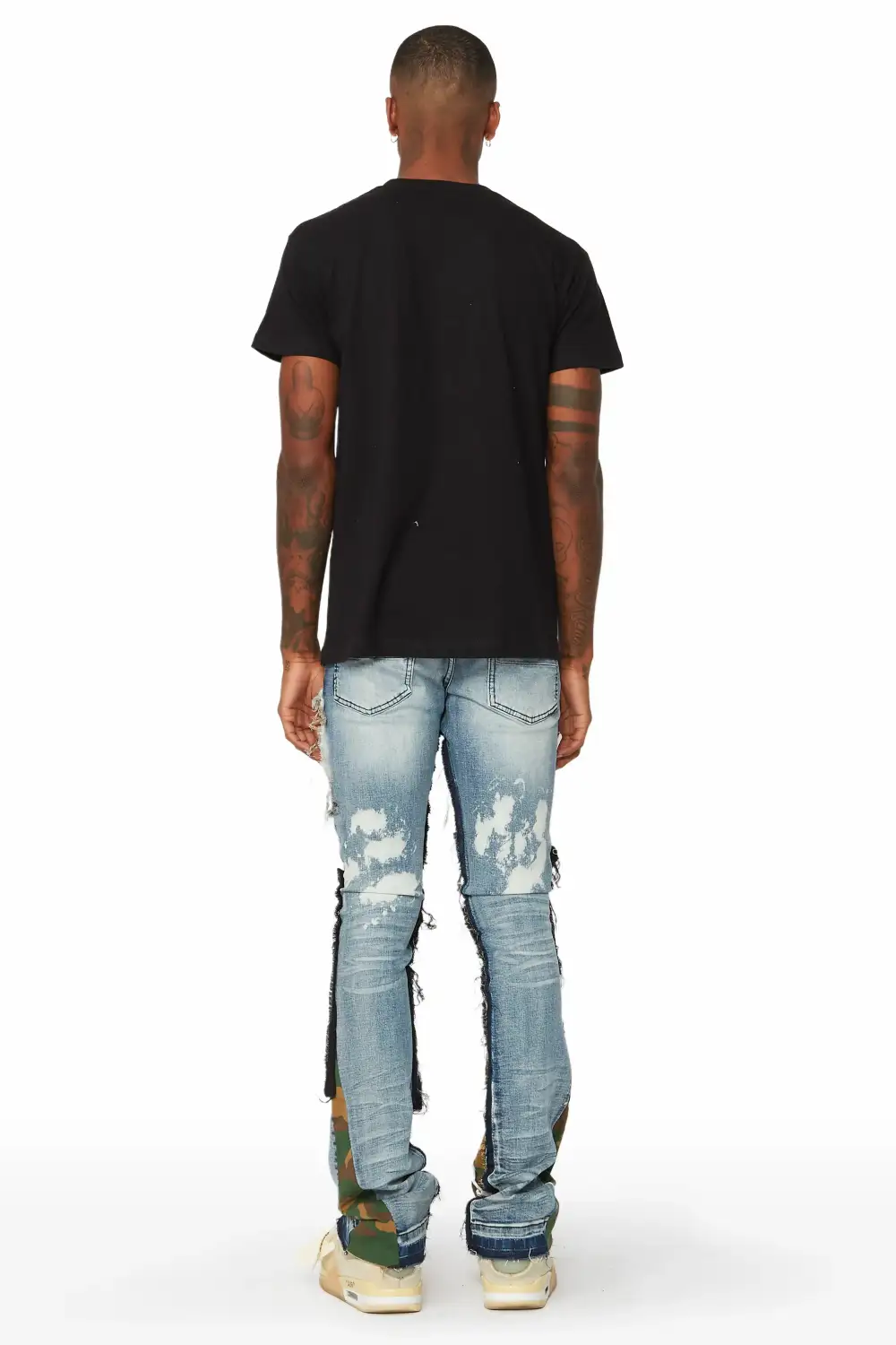 Soren Blue/Camo Stacked Patchwork Flare Jean