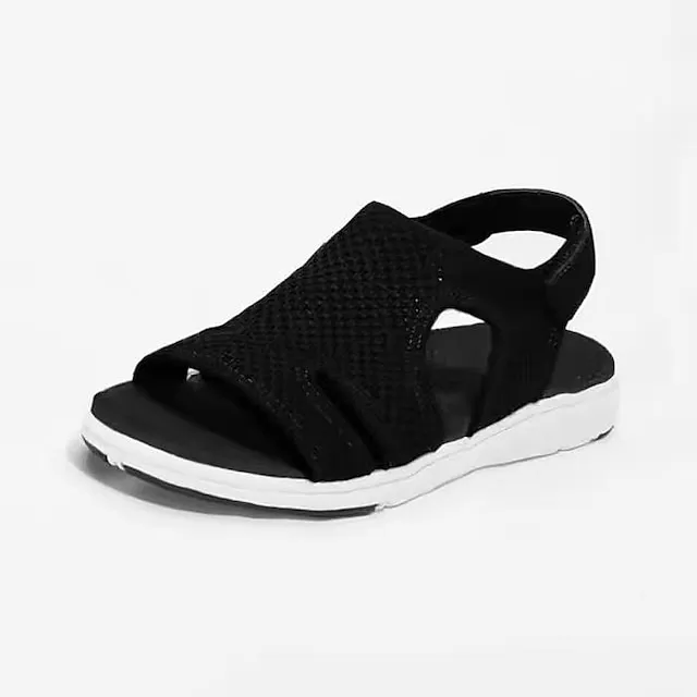 Women's Sandals Flat Sandals Plus Size Daily Beach Flat Heel Open Toe Elegant Casual Minimalism Mesh Magic Tape Solid Color Light Blue Purple / Blue Black