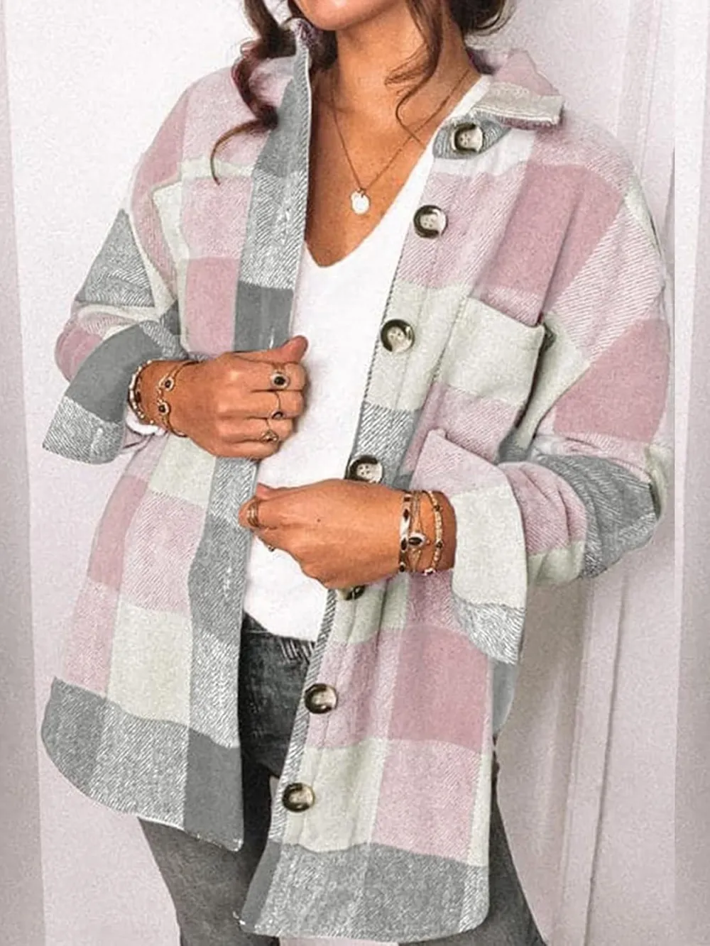 Womens Fall Outfits Fashion Clothes Shackets Flannel Plaid Button Down Long Sleeve Shirts Jackets 2024