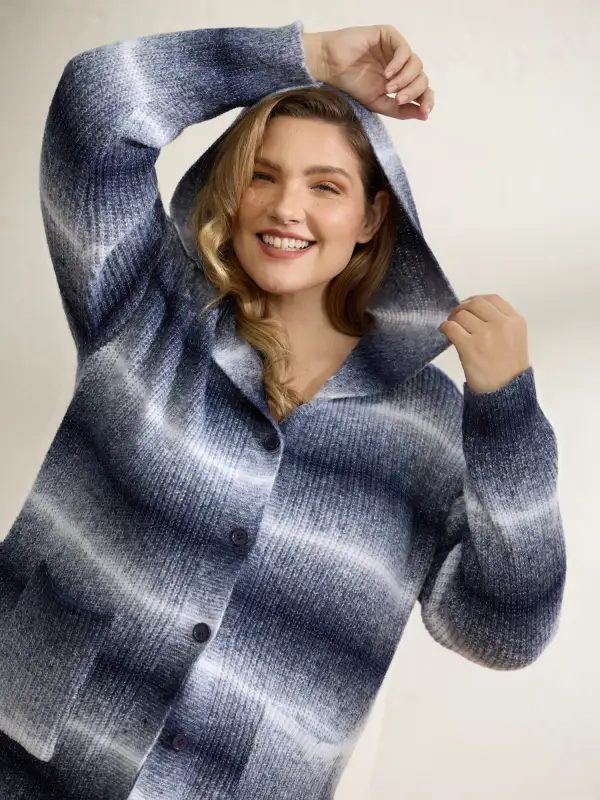 Color Gradient Textured Hooded Cardigan