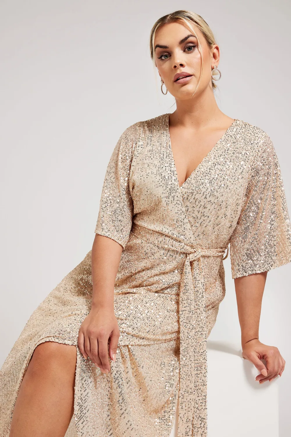 YOURS LONDON Curve Navy Blue Sequin Wrap Dress