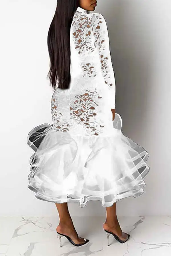 Floral Lace Elegant See-Through Midi Dress