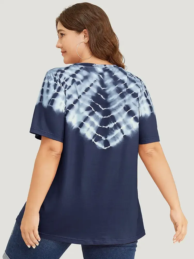 Tie Dye Short Sleeve V Neck T-shirt