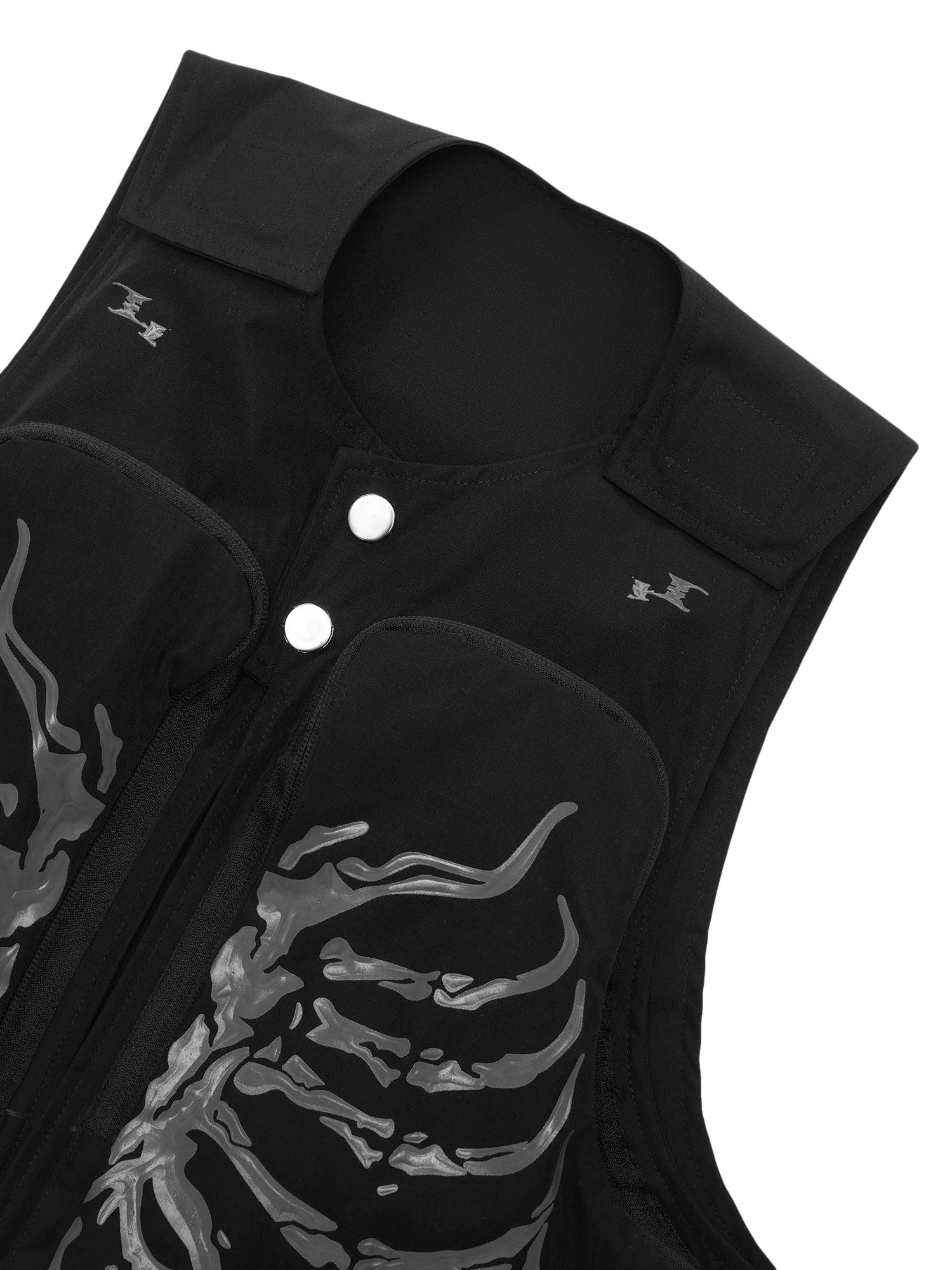 Skeleton Print Padded Cargo Vest -1201