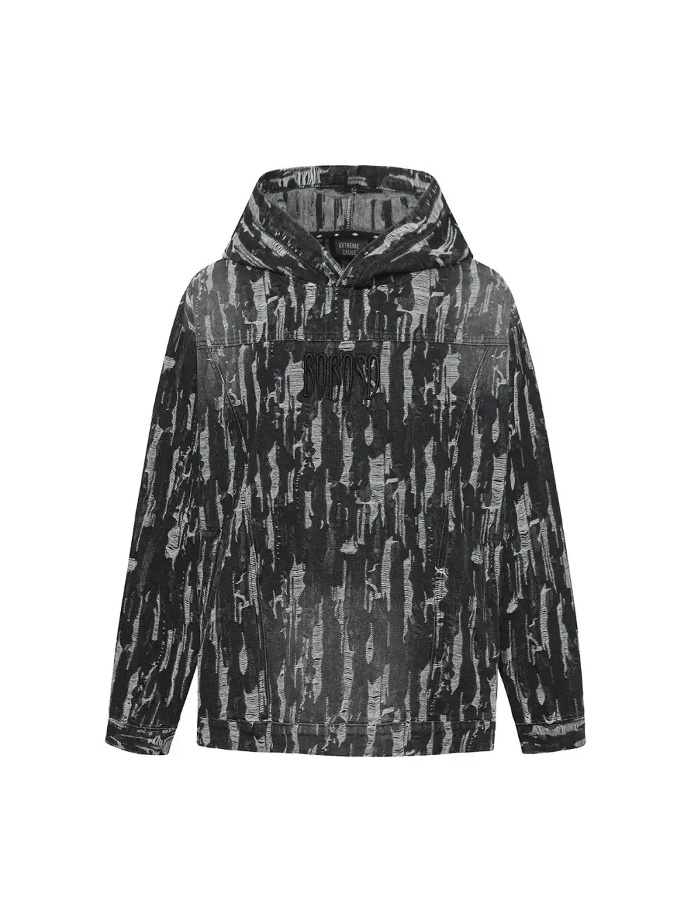 Letter Embroidered Washed Denim Hoodie