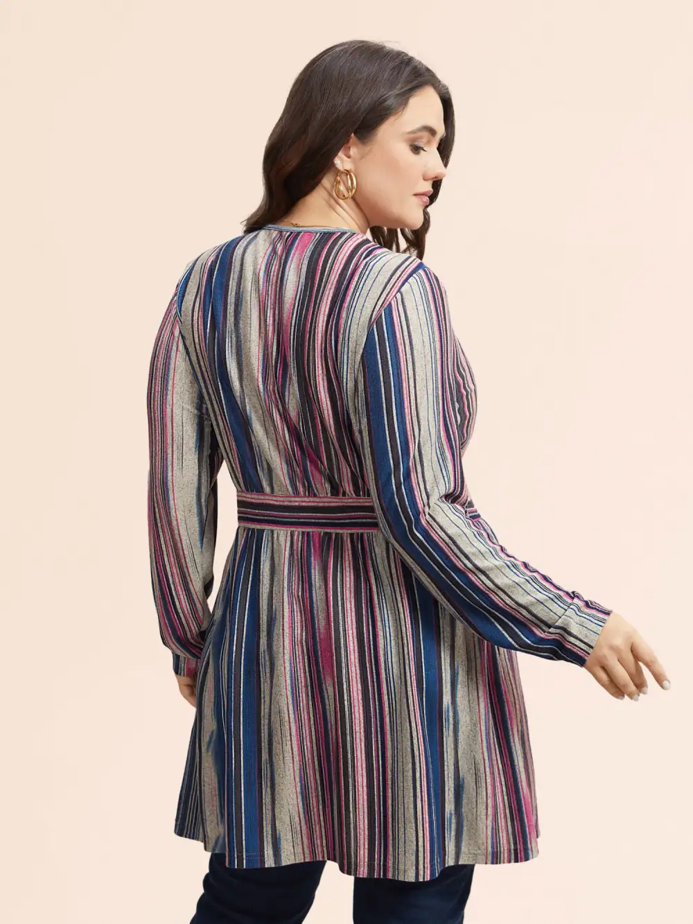 Colored Striped Open Front Waist Defining Jacket