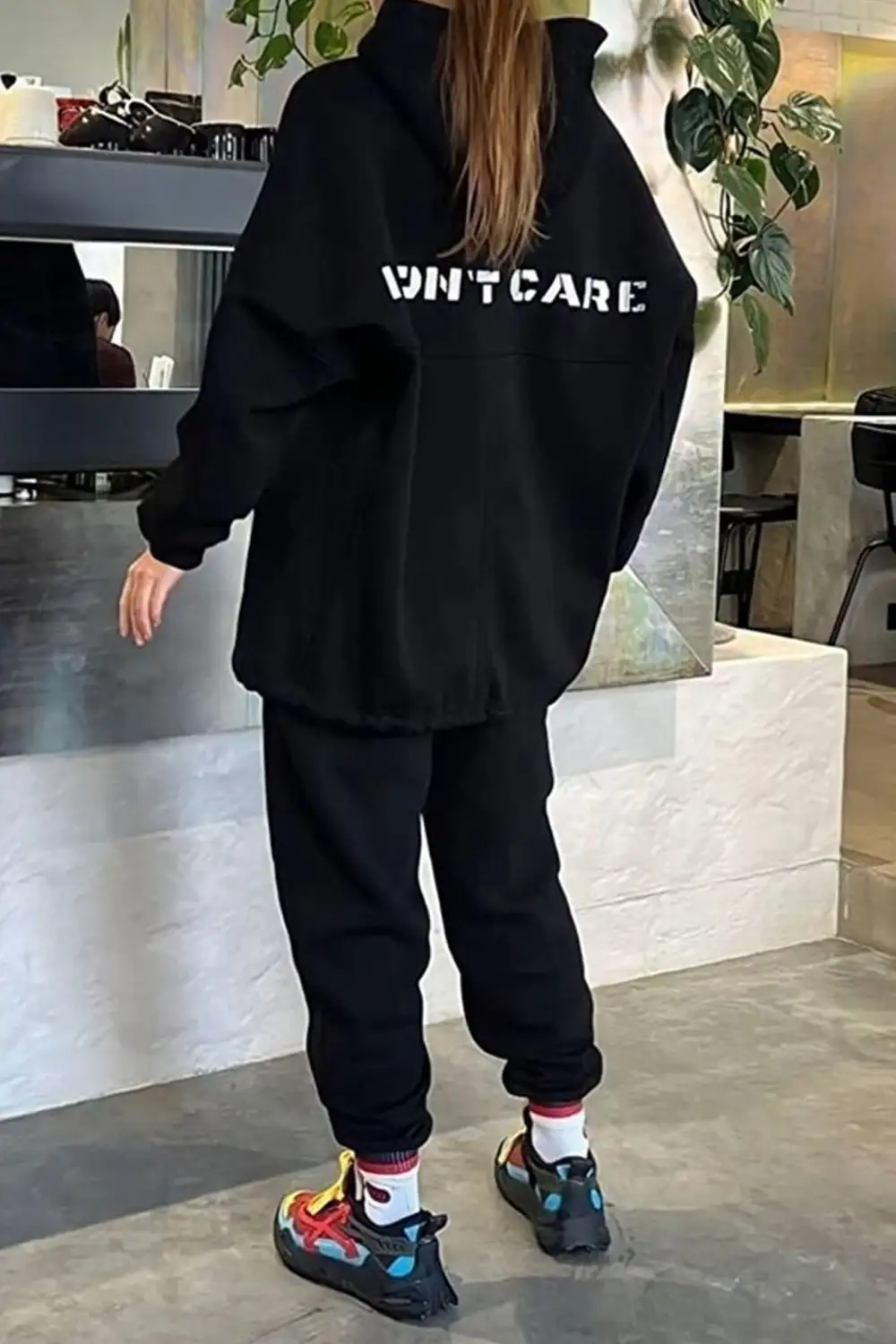 Letter Graphic Drawstring Hoodie Long Pants Suits