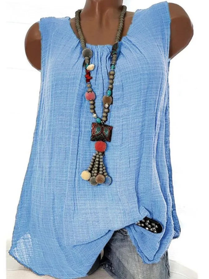 Casual Crew Neck Solid Color Sleeveless Tank Top