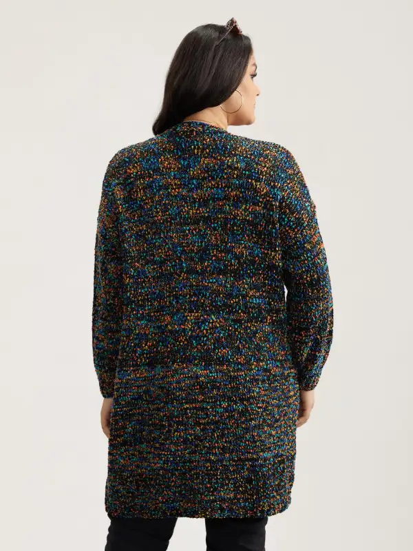 Color Textured Open Front Cardigan