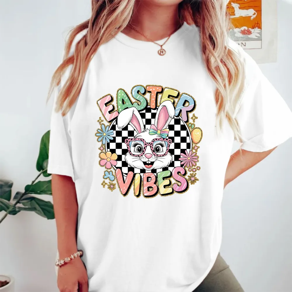 Easter Vibes Printed Round Neck Short Sleeve T-Shirt