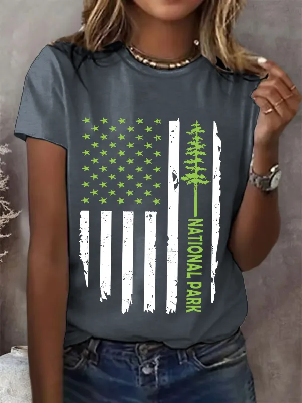 Women'S T-Shirt Women'S National Park Printed T-Shirt Crewneck Cotton T-Shirt