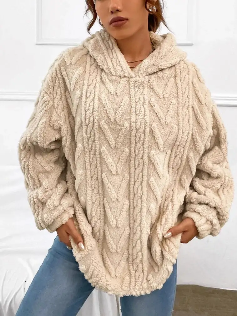 Fluff/Granular Fleece Fabric Casual Long sleeve Plain Sweatshirt