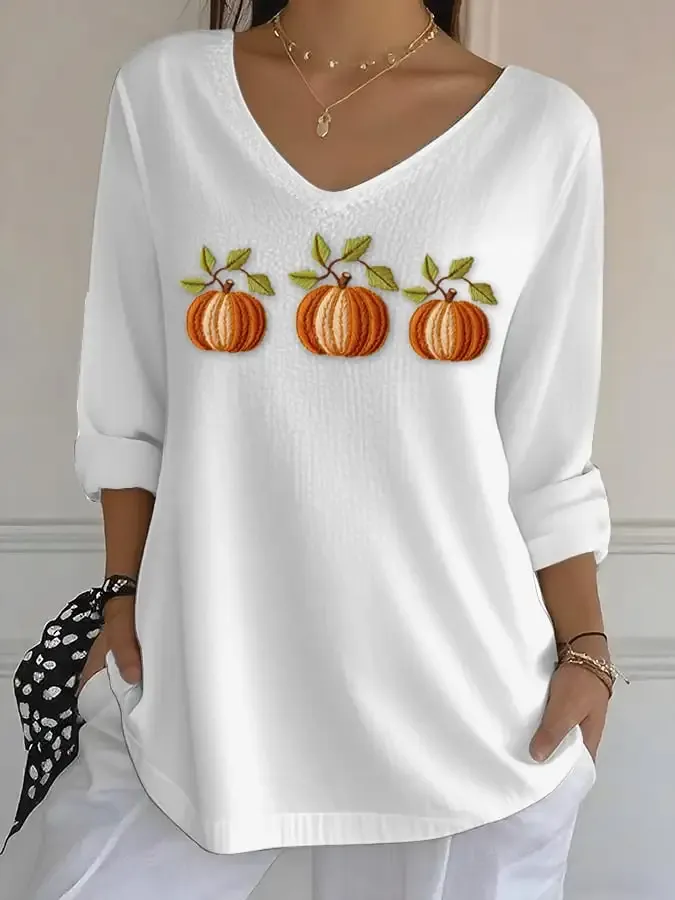 Women's Casual Autumn Pumpkin Bubble Ruffle Long Sleeve Top