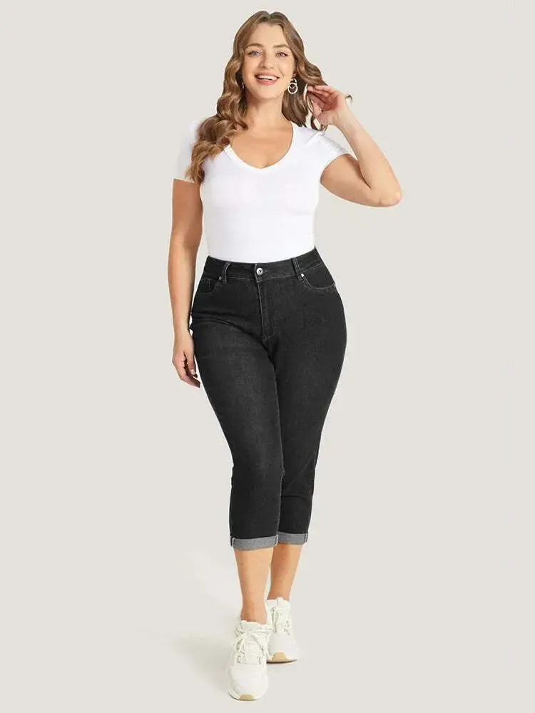 5 Packs-Very Stretchy High Rise Dark Wash Cropped Jeans