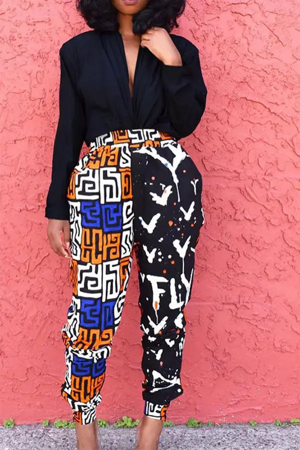Geometric Print Patchwork Bloomers Pants