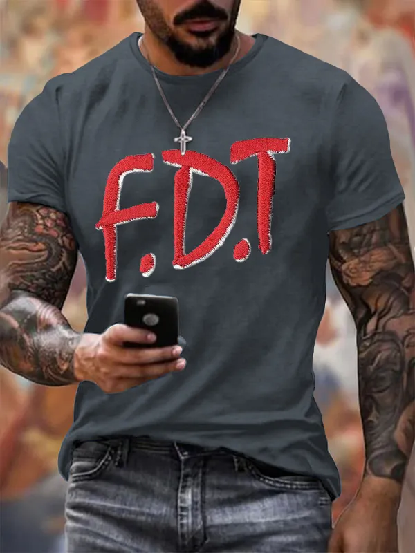 Men'S T-Shirt Men'S Retro FDT Printed Casual Crew Neck T-Shirt