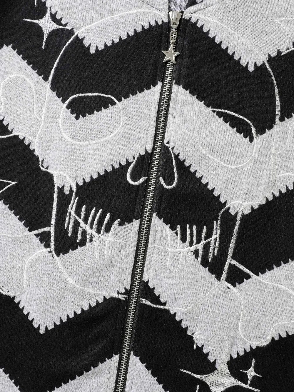 Wavy Stripe Skull Embroidery Zipper Hoodie