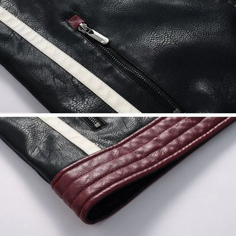 Casual Stand Collar Stitching Men's Leather Jacket