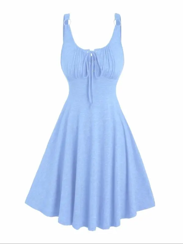 Women's Lace-Up Tie Front A-Line Tank Dress – Casual Summer Style