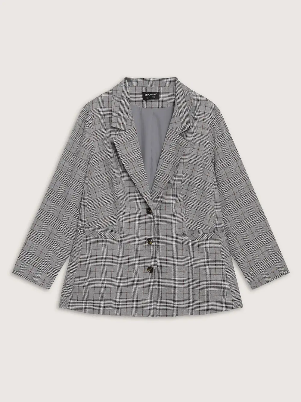 Houndstooth Button Front Pockets Blazer