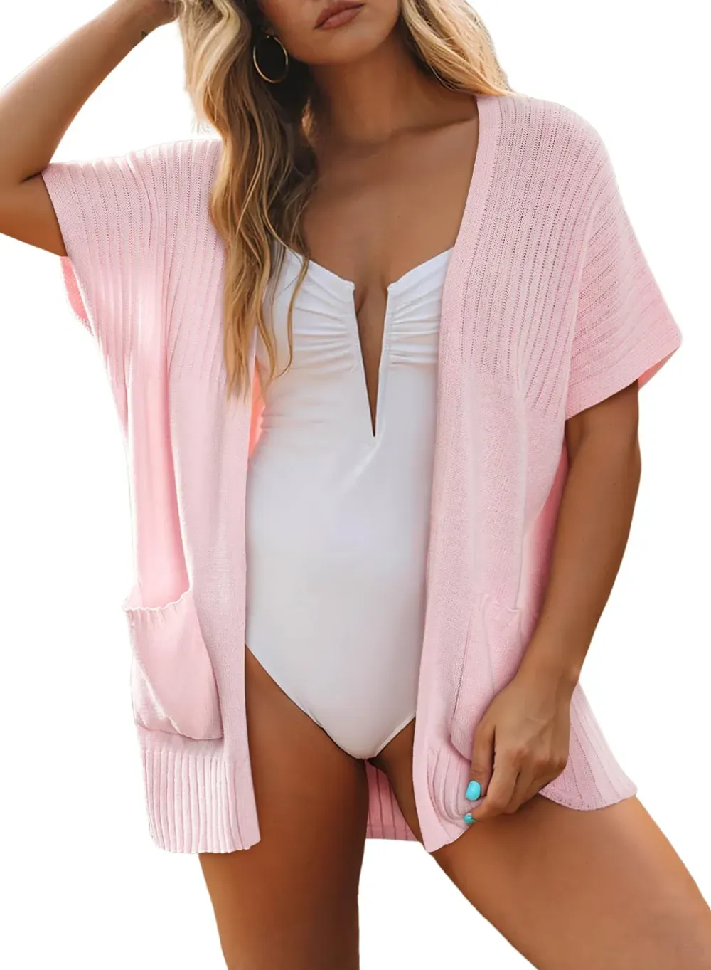 ✨Women's Short Sleeve Pleated Lightweight Open Front Cardigan
