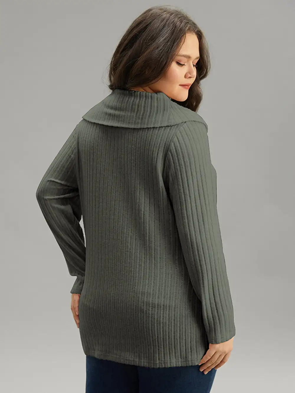 Plain Rib Knit Cowl Neck T-Shirt