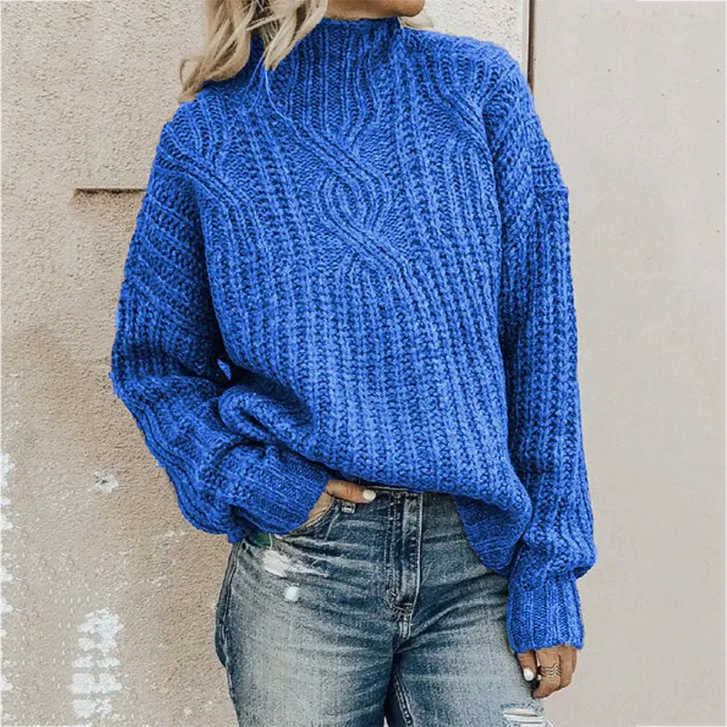 Turtleneck Twist Solid Color Knit Sweater