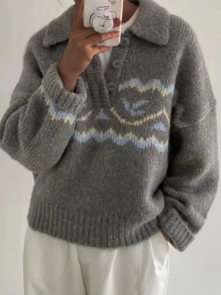 Vintage Icelandic Inspired Button Up Sweater