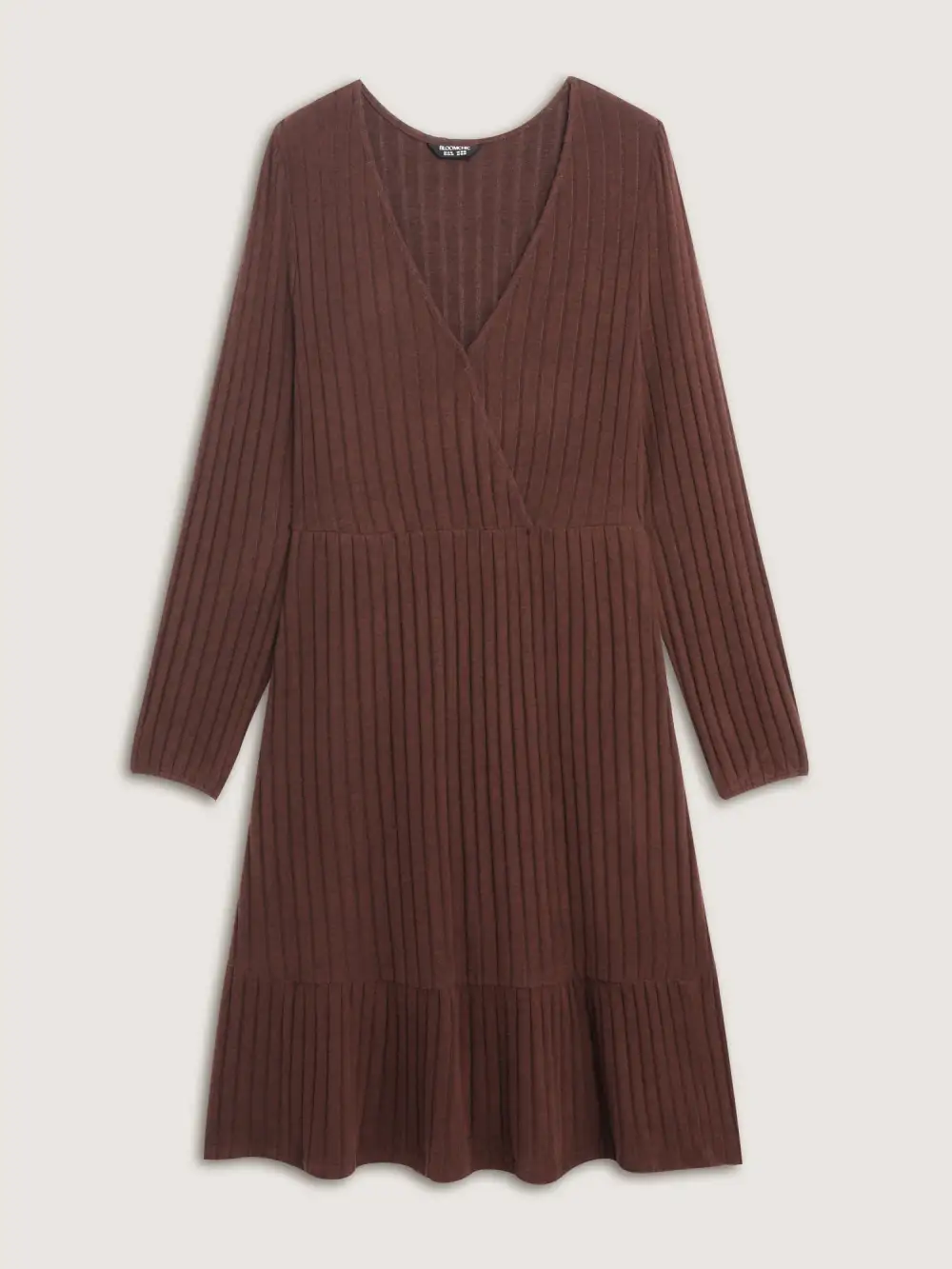 Ribbed Stretchy Cinched-Waist Knit Midi Dress