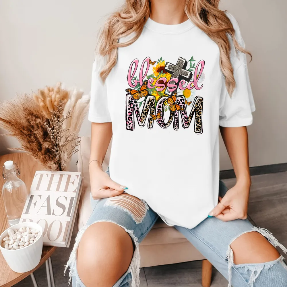 Blessed Mom Printed Round Neck Short Sleeve T-Shirt