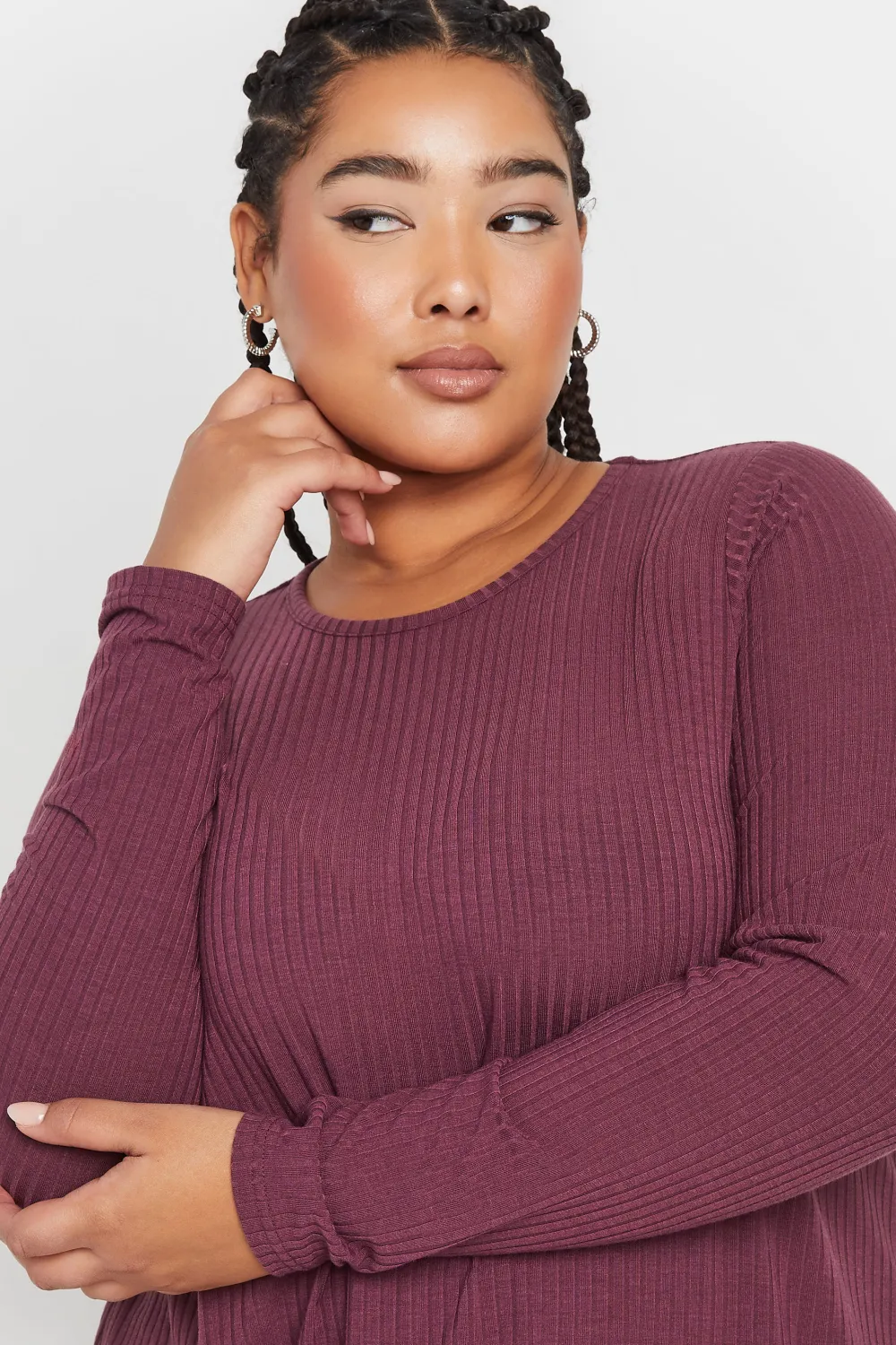 YOURS Curve Black Long Sleeve Ribbed Swing Top