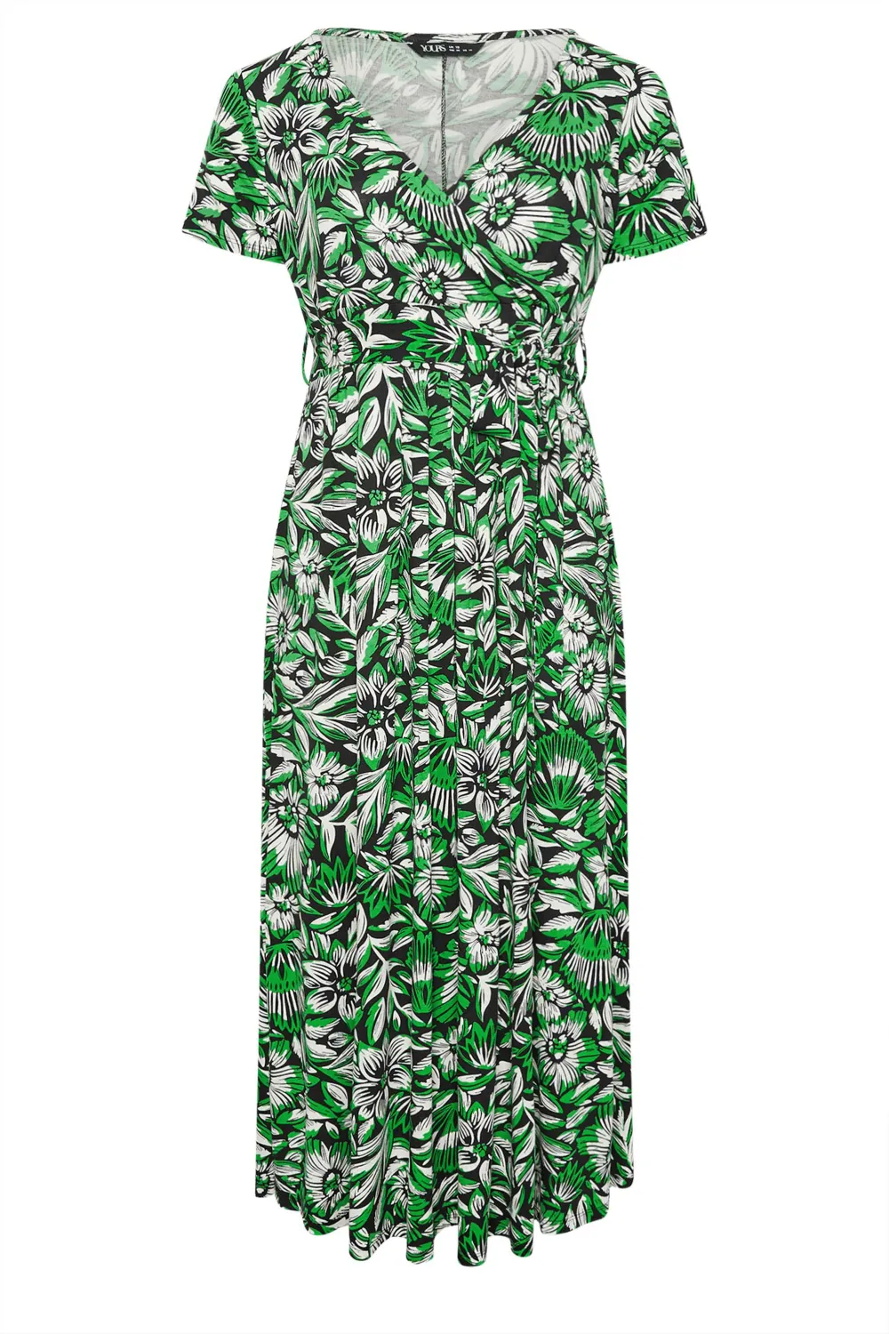 YOURS Curve Black Leaf Print Tiered Maxi Dress