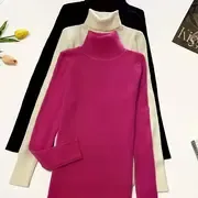 3-Pack Womens Turtleneck Knitted Pullovers - Soft & Cozy Solid Colors - Long Sleeve Casual Winter Sweaters