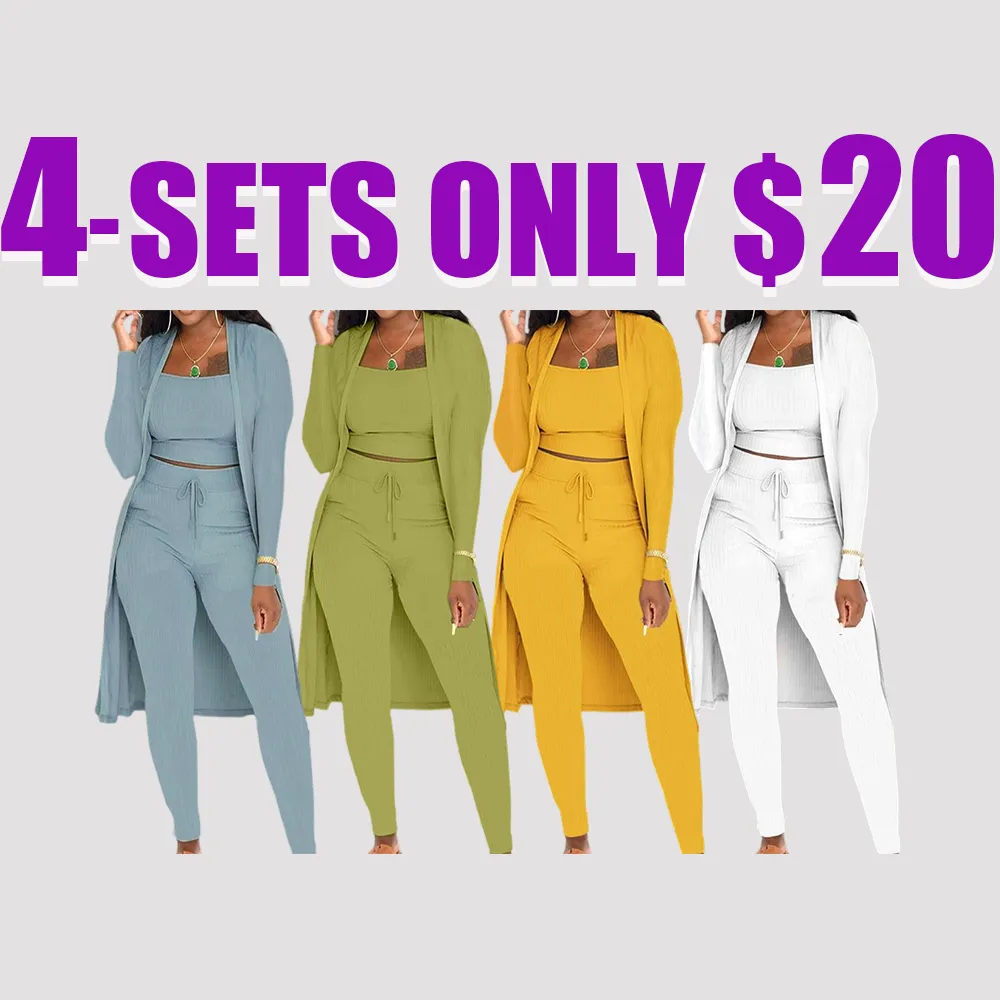 Women’s 3-Piece Fall Outfit – Open Front Cardigan, Tie Front Leggings & Cropped Top Set