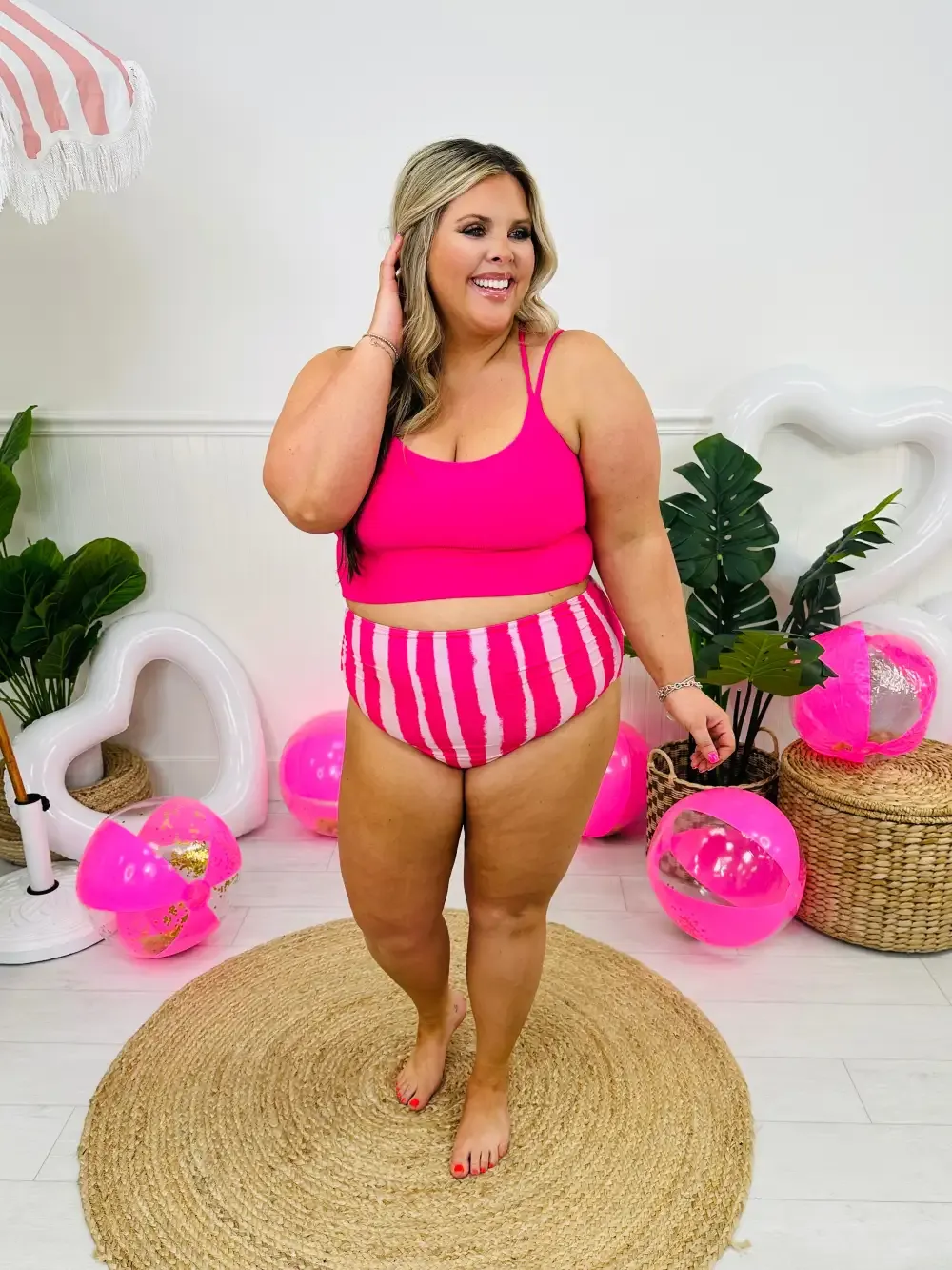 Mid Rise Swim Bottoms in Pink Dreams