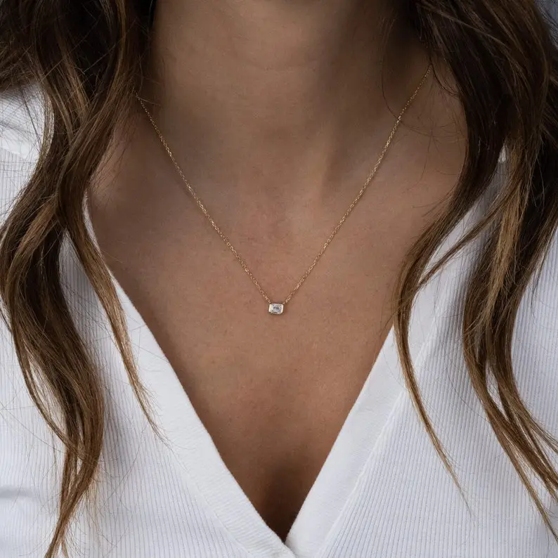 Bezel Cubic Zirconia Necklace, Baguette Necklace, Rectangle Necklace, Pendant Necklace, Minimalist Necklace, Dainty Necklace, Gift for Her,