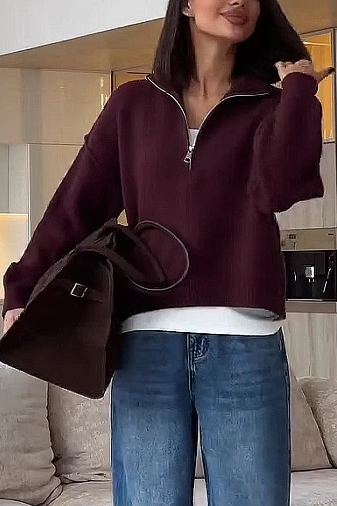 Women's Solid Color Zipper Top