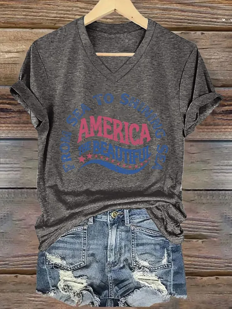 Women'S From Sea To Shining Sea America The Beautiful Short-Sleeved T-Shirt