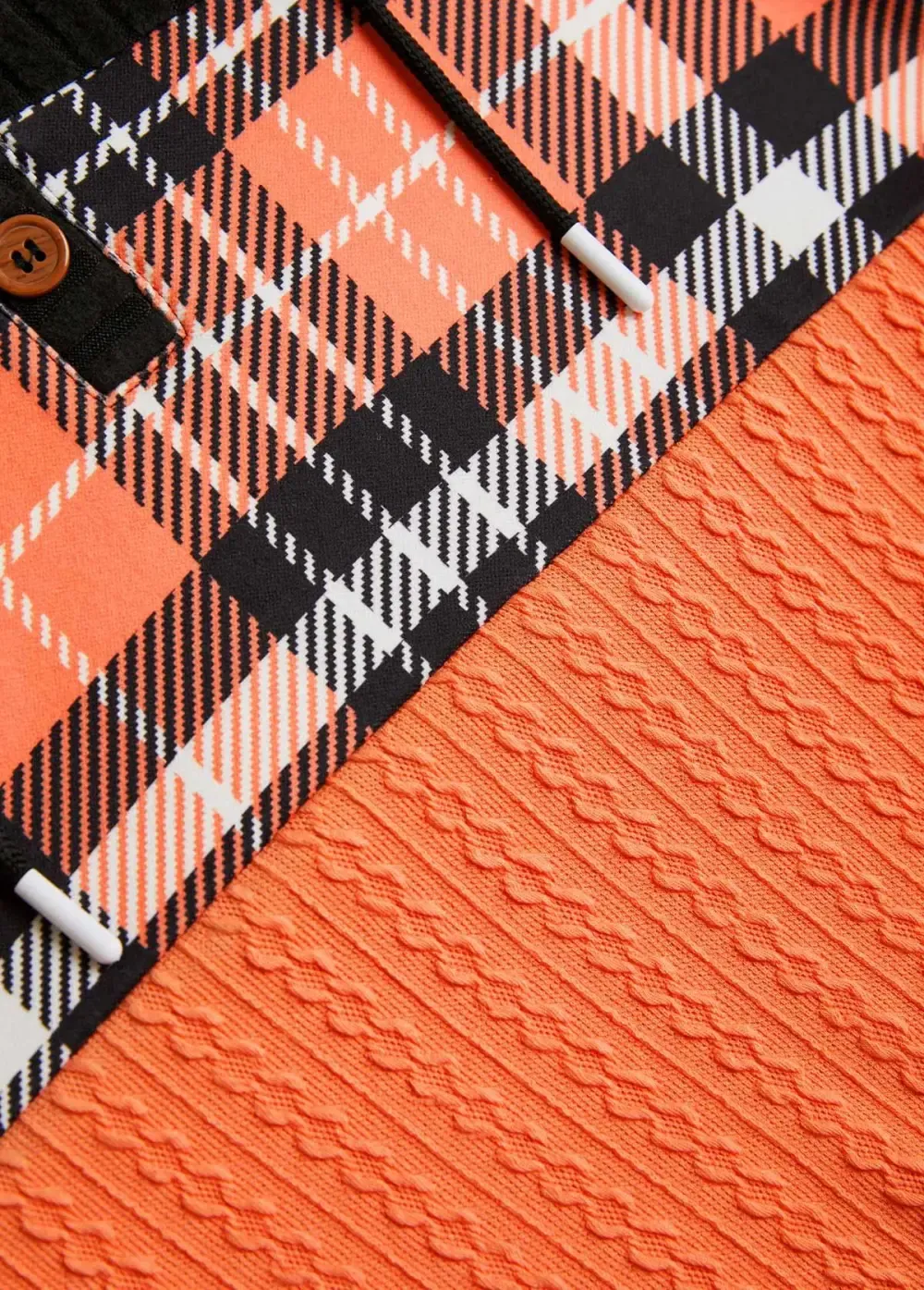 Orange Patchwork Plaid Long Sleeve Hoodie