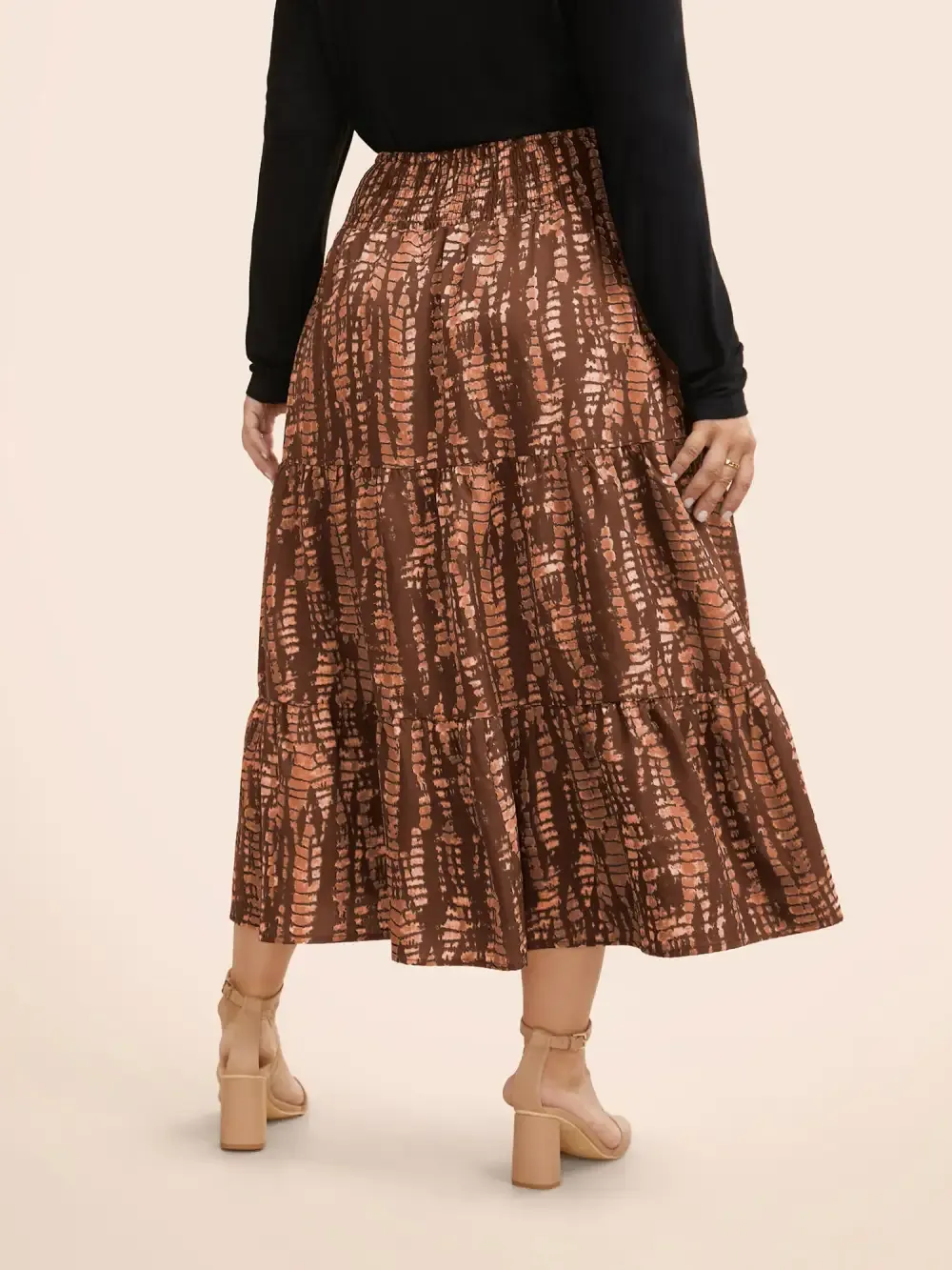 Geometric Shirred Ruffle Layered Hem Skirt