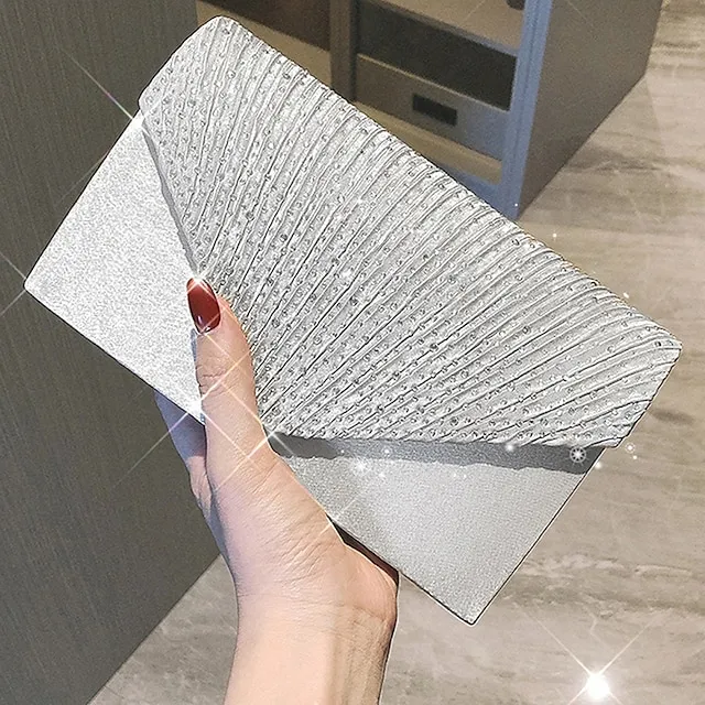 Women's Tri-fold Clutch Bags Polyester for Formal Evening Bridal Wedding Party with Crystal / Rhinestone Glitter Shine in Silver Wine Black